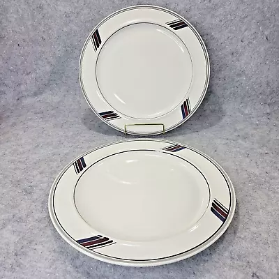 Vtg Lot Of 2 Epoch Symmetry V Pronto 336 12” Dinner Plates Stipes Made In Korea • $21.99