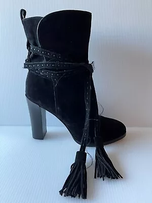 Michael Kors Collection Black Suede Calf Boots W/ Block Heels Sz 7 (US) 37 (EU) • $153.99