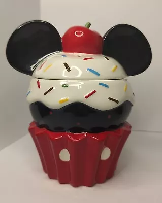 Disney Mickey Mouse Cupcake Sprinkles Cookie Jar Canister Ceramic 9”x7” NEW • $38.99