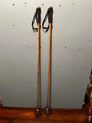 VINTAGE OLD  Set Of Bamboo Snow Ski Poles Measuring 52  Long • $25.86