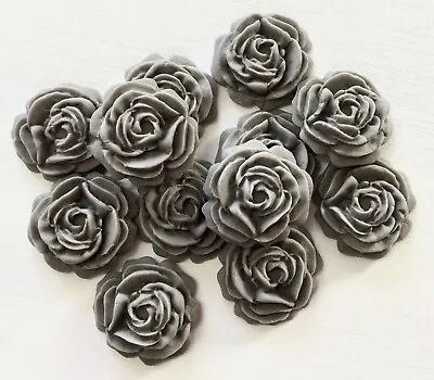 12 Grey Roses Flowers Edible Cake Topper SugarcraftWedding CupcakeBirthday • £5.25
