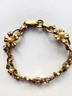 Vintage Copper Tone Faux Pearl Bracelet • $6.50
