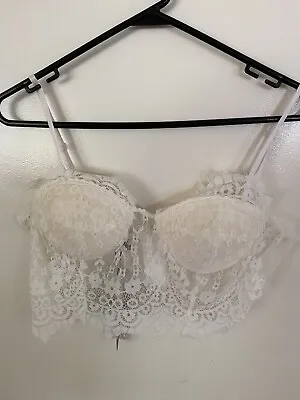 BNWT Ladies White Lacey ZANZEA Top Size 14 Crop Spaghetti Strap Summer • $19.95