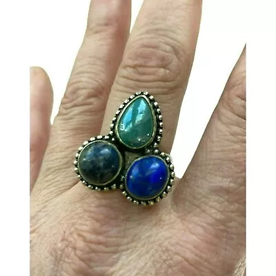 Vintage Sterling Silver Ring Size 9 Womens Lapis Lazuli Native American Style • $34.99