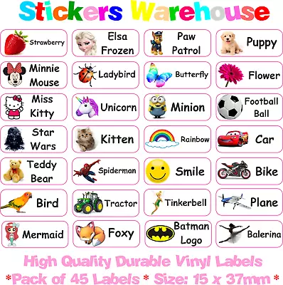 45 Custom Stick On Personalised Name Labels Stickers Tags School Kids Nursery • £3.49