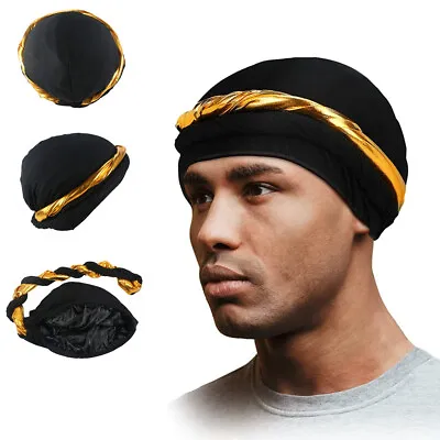 Vintage Men Turban Head Wrap Satin Lined Head Scarf Elastic Headband Cap • $9.98