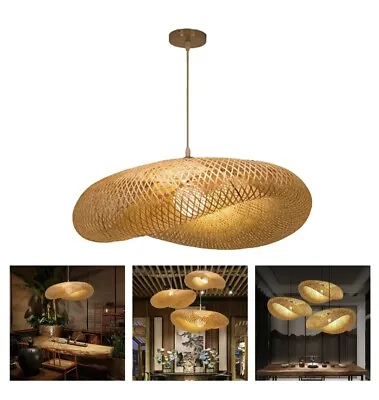 Vintage Bamboo Chandelier Lamp LED Pendant Light Rattan For Cafe Dining Room • £39.99