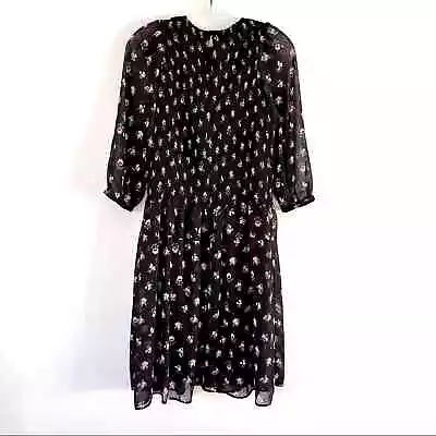 Zara Girls Smocked Black Floral Print Puff Sleeve Tulle Dress Size 6 • $33.95