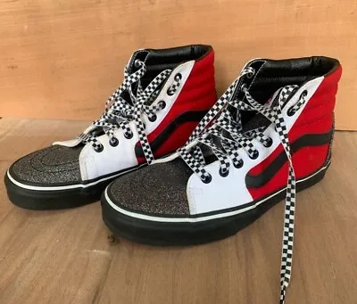 Vans Off The Wall High Top Sneakers - Red White Black Glitter - Sz 8.5m / 10f • $30