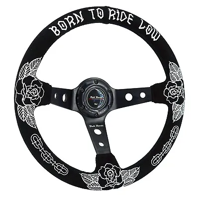 350mm 3  Deep Dish 6-bolt Steering Wheel Black Alcantara Ride Low Jdm Horn Us • $69.97
