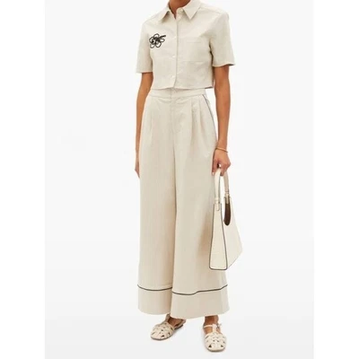 $118 • Buy NWT Staud Rory Beige Linen Wide Leg High Waisted Pants Trousers Size 4