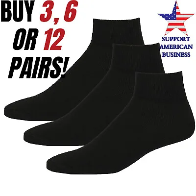 Black Ankle Work Socks For Men Quarter Cotton Crew Sock  Size 9-11 10-13 Pack • $6.75