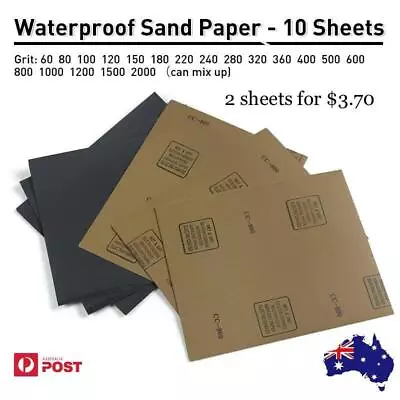 High Quality Waterproof Sandpaper 60 To 2000 Grit 10 Sheets(can Mix Up)  23x28cm • $3.70