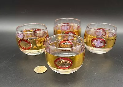 MCM VTG Cera Gold Cranberry Fruit Apertif Cocktail Wine Roly Poly Glass Glasses • $9.99