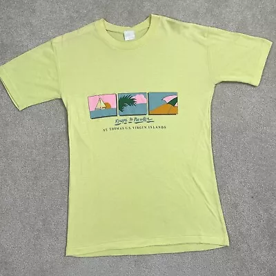 Vintage 80s Paradise Virgin Islands Tourist T Shirt SOFT THIN Yellow Adult Small • $14.99