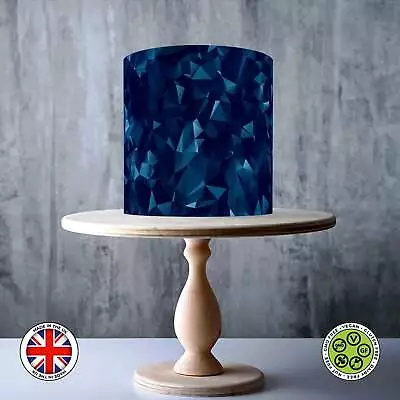 Blue Triangles Geometric Pattern Wrap Around Edible Cake Topper ICING / WAFER • £7.79