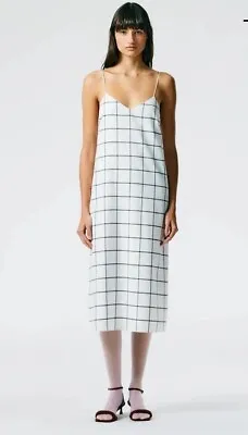 NWT Tibi Sz 2 Windowpane Techy Twill Slip Dress Black/White Grid Lined Rare! NWT • $94.99