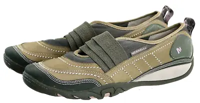 Merrell Mimosa Band Cocoa Women's Loafers Shoes Size 10 Suede Tan Olive Green • $30.40