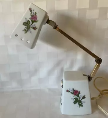 Vintage MID CENTURY MOD 1950's Porcelain Adjustable Desk Boudoir Lamp MOSS ROSE • $41.99