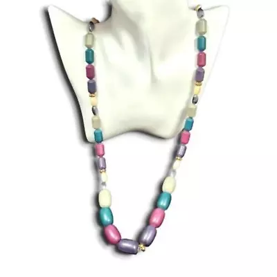 Pastel Tube Beads Necklace Vintage Graduated Pink Purple Green Golden Chip 31 In • $12.96