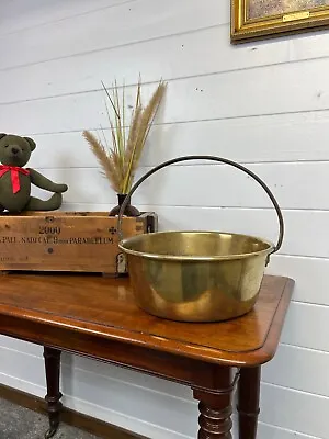 Antique Brass Jam Pan Bowl Large Vintage Industrial Farmhouse Country Home Decor • £35