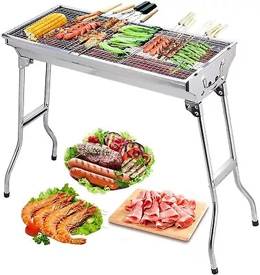 Large Foldable Camping BBQ Barbecue Charcoal Grill Stove Kabob Stainless Steel • $29.99