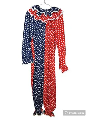 Vtg Handmade Clown Costume Red White & Blue Stars 2 Pieces Teen Small Adult  • $75.90