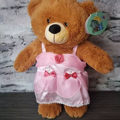 The Bear Mill Brown Teddy Bear With Pink Fancy Prom Dress Stuffed Plush Animal • $15.95