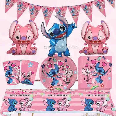 Pink Lilo And Stitch Birthday Party Supplies Angel Kids Girls Tableware Decor • £4.99