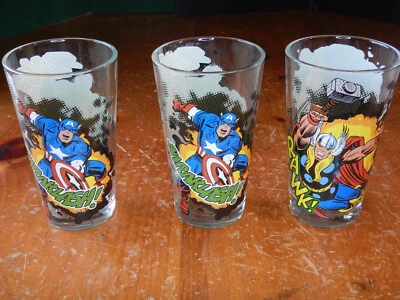$30 • Buy 3 Marvel Zak 2016 Hulk Iron Man Thor Captain America Pint Glasses 