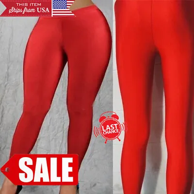 $4.25 • Buy Small Bright Solid Red Bodycon Costume Womens Slim Tight Leggings Printed Pants