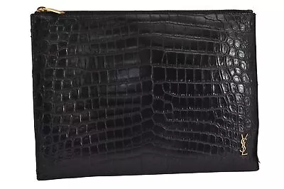 Authentic SAINT LAURENT Clutch Hand Bag Purse Leather 607779 Black YSL 1506J • $718.73