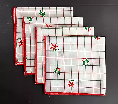 VTG Christmas Napkins Vera Neumann Red Green Floral Poinsettia Holly 16  • $15