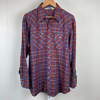 Vintage Chute #1 Plaid Western Pearl Snap Long Sleeve Shirt Mens XL 17-17.5 • $20.49