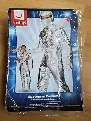 Adult Spaceman Costume Silver Astronaut NASA Flight Suit Fancy Dress Mens Medium • £33.99