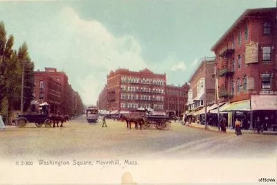 WASHINGTON SQUARE HAVERHILL MA Horse-drawn Carriages Street Cars PRE-1907 • $7.49