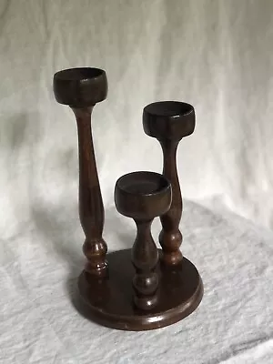 VTG 70s MCM 3 Tiered Wood Candelabra Centerpiece Mission Folk Art Primitive • $28