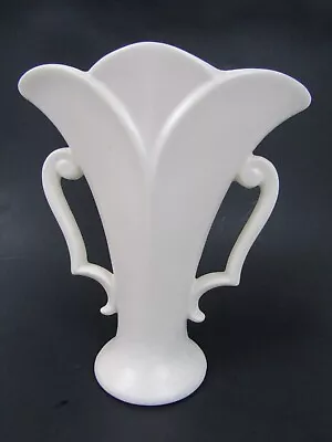 Vintage Art Deco White Rumrill Tulip Handled Vase • $15