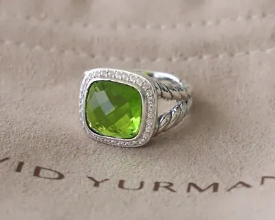 David Yurman Sterling Silver 11mm Albion Ring Peridot With Diamonds 925 • $365