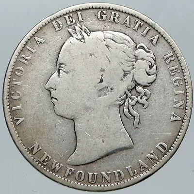 1900 CANADA NEWFOUNDLAND UK Queen VICTORIA Genuine Silver 50 Cents Coin I88589 • $133.65