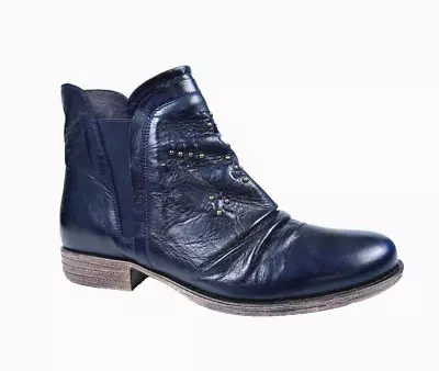 Miz Mooz Boots Sz 41 W US 10 Wide Ankle Booties Leather Limit Studded Blue NEW • $64