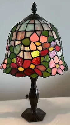 Vintage Tiffany Style Stained Glass Table Lamp Flowers 18” USA READ • $75