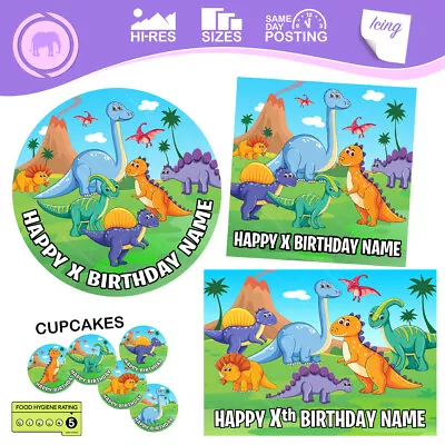 Dinosaur Cartoon Cake Topper Personalised KidsDecoration Edible Sizes Inc Costco • £6.23