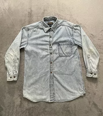 Vintage Woolrich Chambray Shirt Men's Small Blue Light Wash Denim Long Sleeve • $12.32