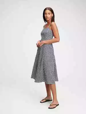 GAP Fit & Flare Midi Dress Navy Blue Gingham Classic Elegance NEW 8101214 • $32.70