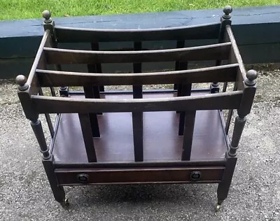 Mahogany-George 111 ?Canterbury Magazine Rack With Metal Castors In Need Of TLC • £51.99