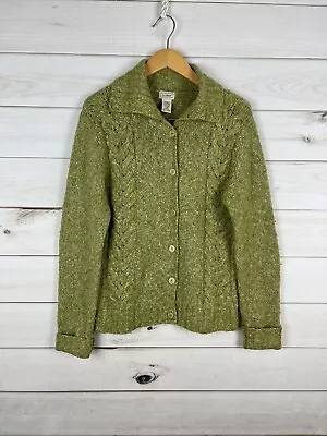 Vintage LL Bean Cardigan Sweater Womens Small Green Wool Cotton Blend Stretch • $23.39