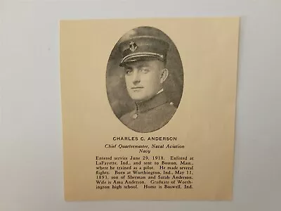 Charles Anderson Worthington Indiana Navy 1919 WW1 Hero Panel • $24.99