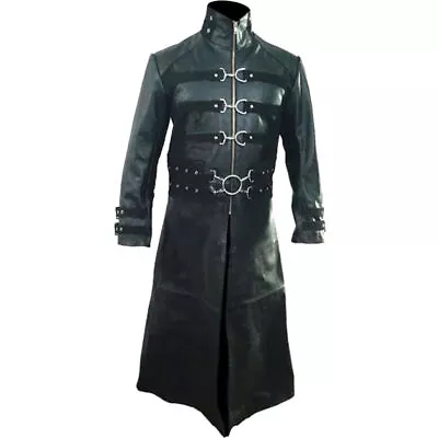 Mens Real Leather Coat Goth Matrix Trench Coat Steampunk Gothic Van Helsing • $194.99