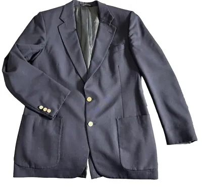 Vintage BURBERRY Mens Size 42R Navy Blue Blazer Wool Gold Button Single Classic • $38